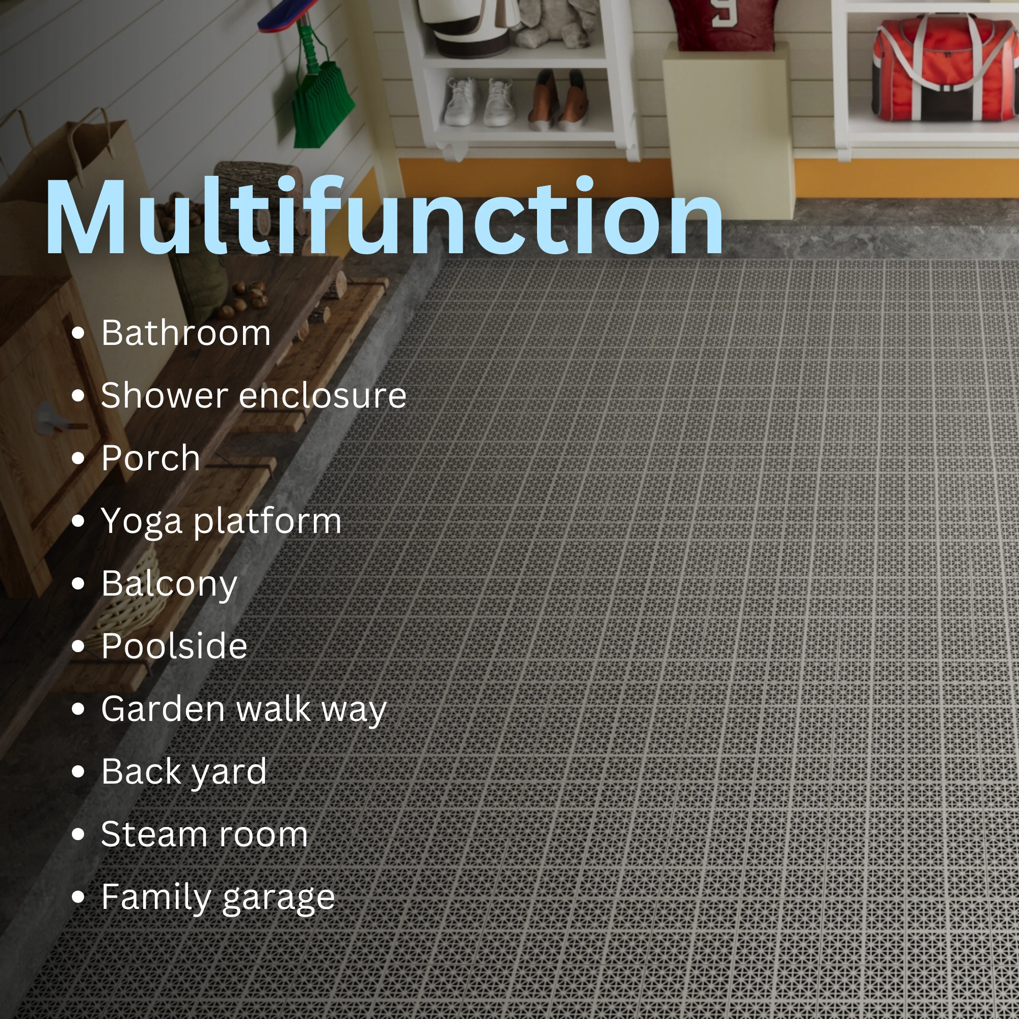 12 x 12 inch gray interlocking deck tiles, plastic waterproof, weighing up to 6613 pounds, with a rose pattern pack of 12 by eprolo