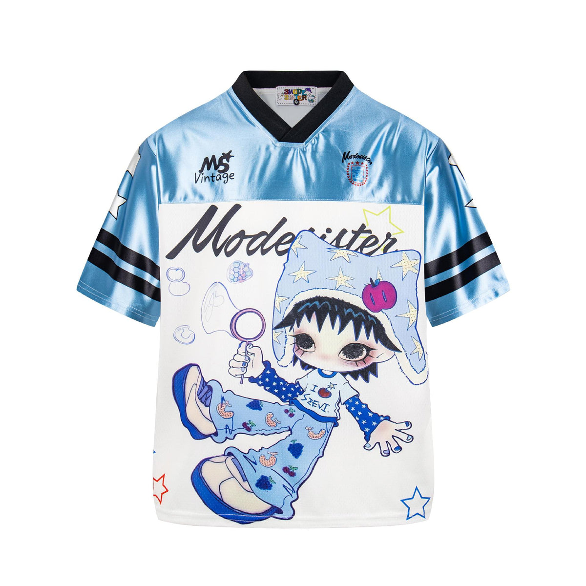 T-shirt à manches courtes avec empiècements de couleur et motif de dessin animé