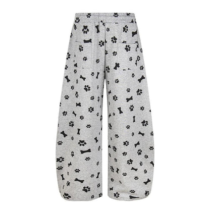 Full printed cartoon puppy casual curved knife wide leg pants by eprolo