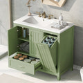36 inch bathroom vanity with sink, one double door cabinet one large drawer and one flip drawer solid wood and MDF board, green by eprolo
