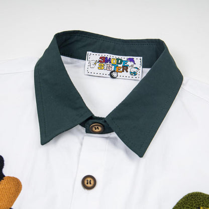 Spotted puppy cat embroidered short sleeved shirt