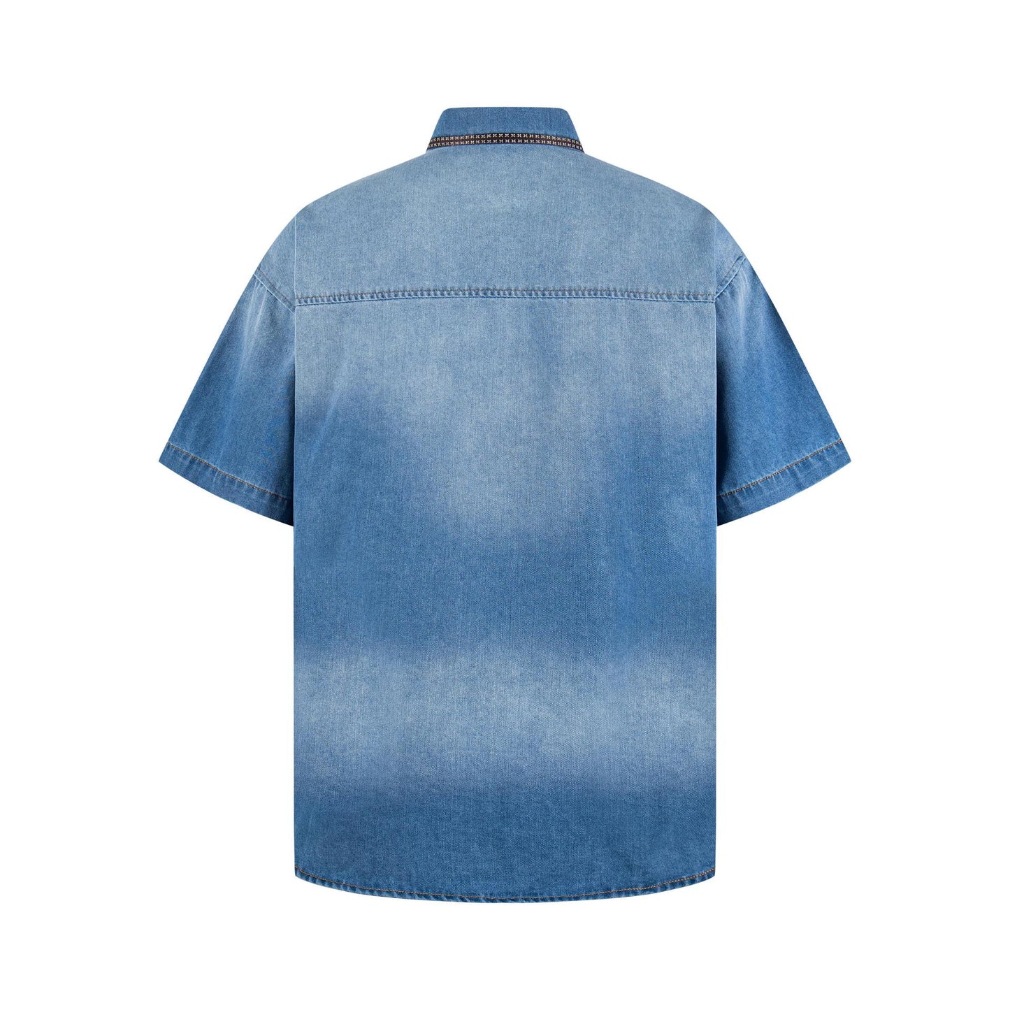 Cat embroidered denim short sleeved shirt