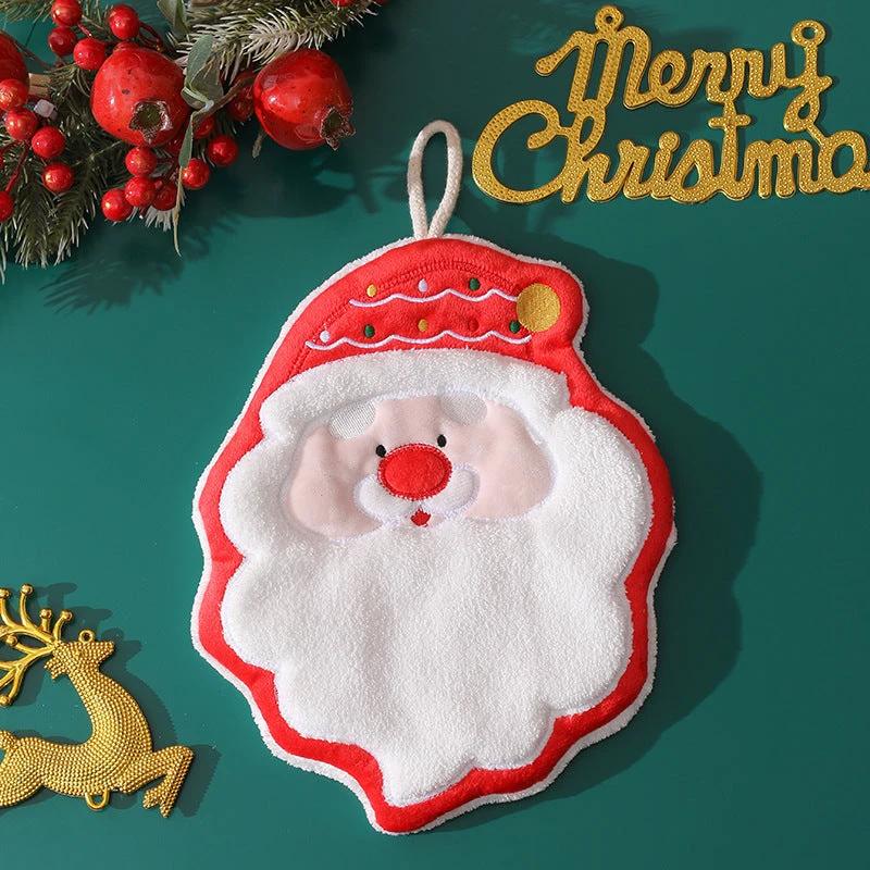 Christmas coral fleece hand towel hanging type absorbent quick drying cloth, kitchen and bathroom hand towel pendant by eprolo