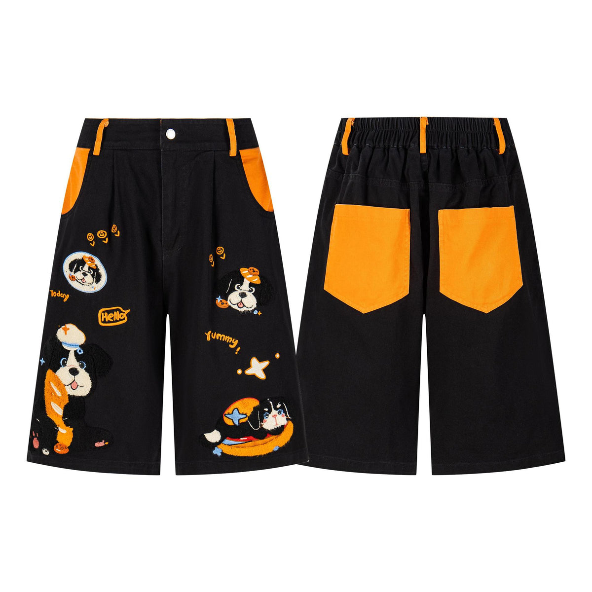 Cartoon puppy embroidered wide leg jeans