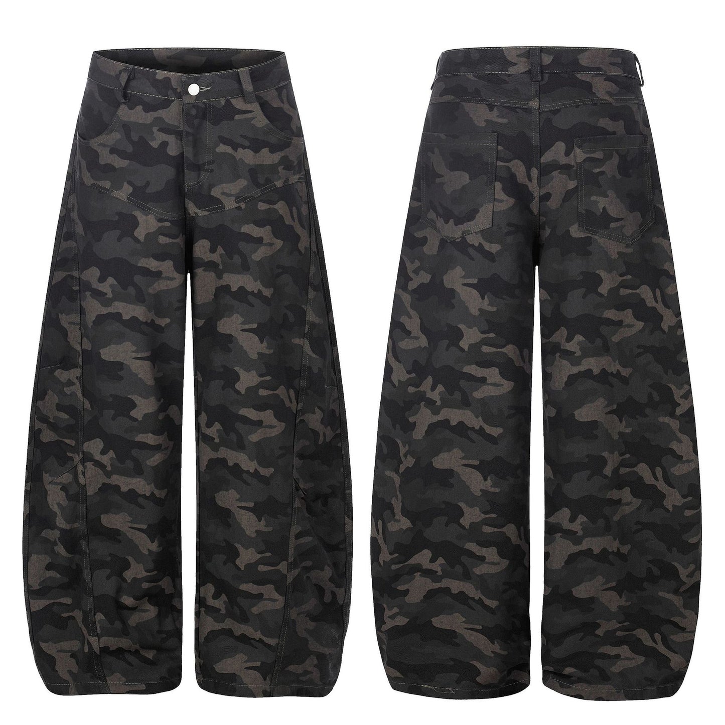Pantalon cargo camouflage en jean, coupe couteau, unisexe, ample et large