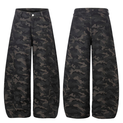 Pantalon cargo camouflage en jean, coupe couteau, unisexe, ample et large