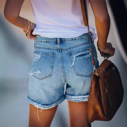 Street Style Ripped Straight Leg Wide Leg Denim Shorts for Women by eprolo