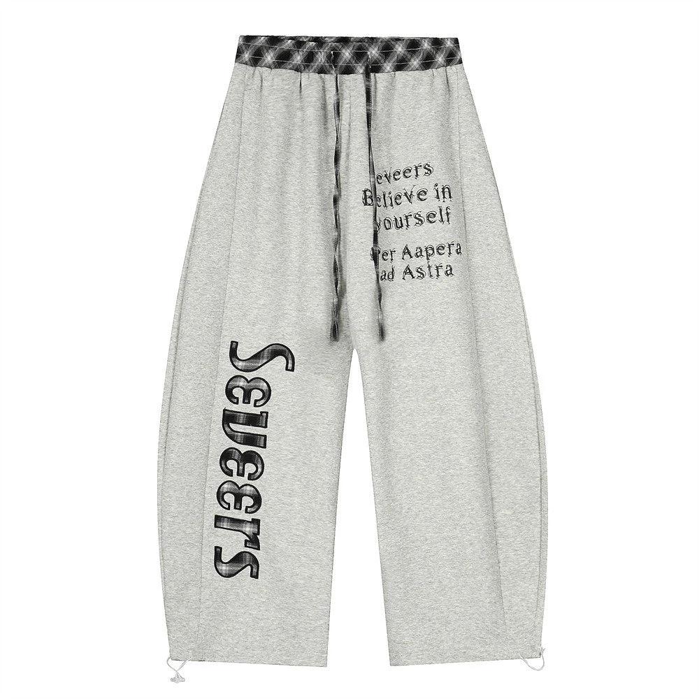Sanskrit Letter Printed Silhouette Curved Knife Casual Pants by eprolo