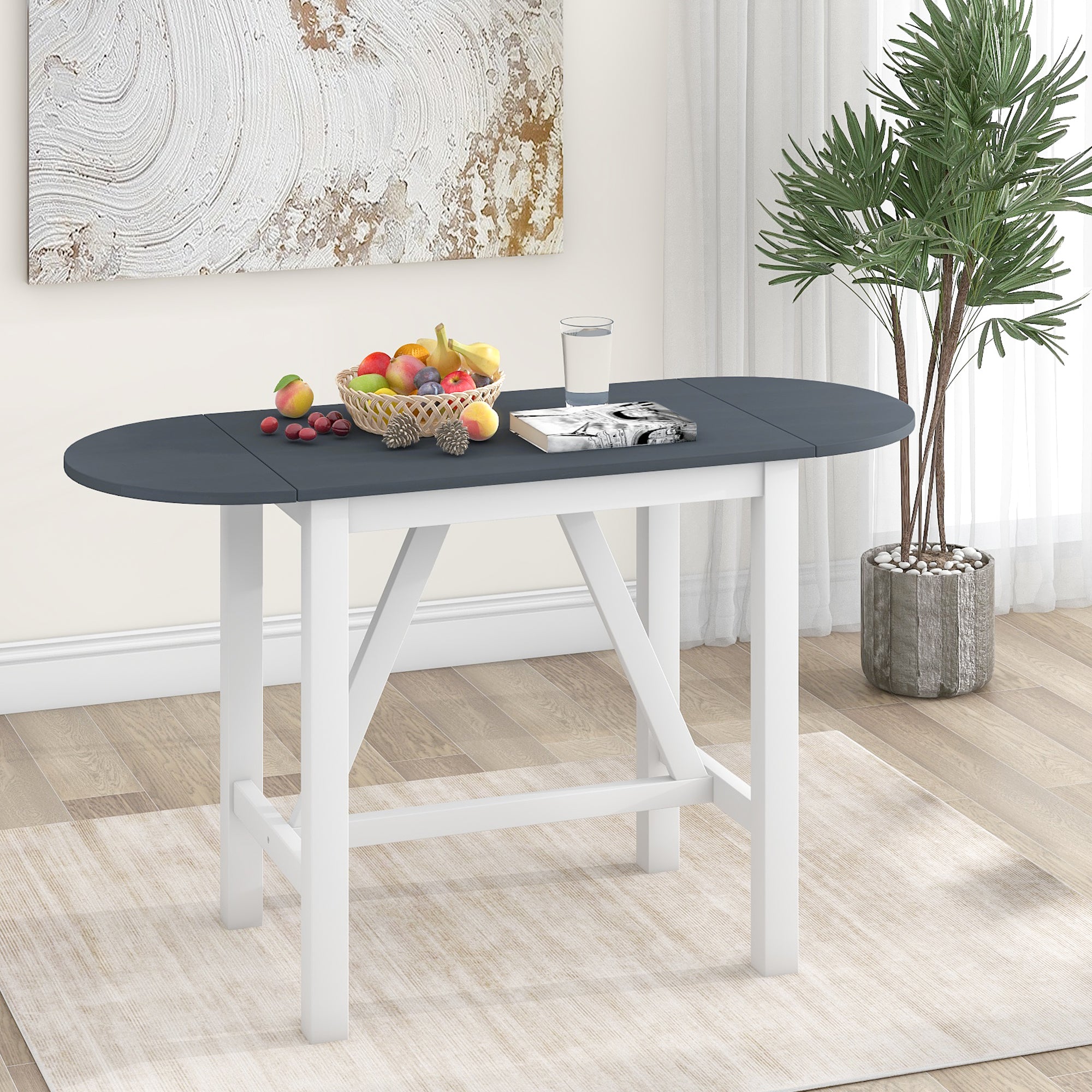 Juego de mesa de comedor de altura de mostrador de madera de 3 piezas con hojas abatibles