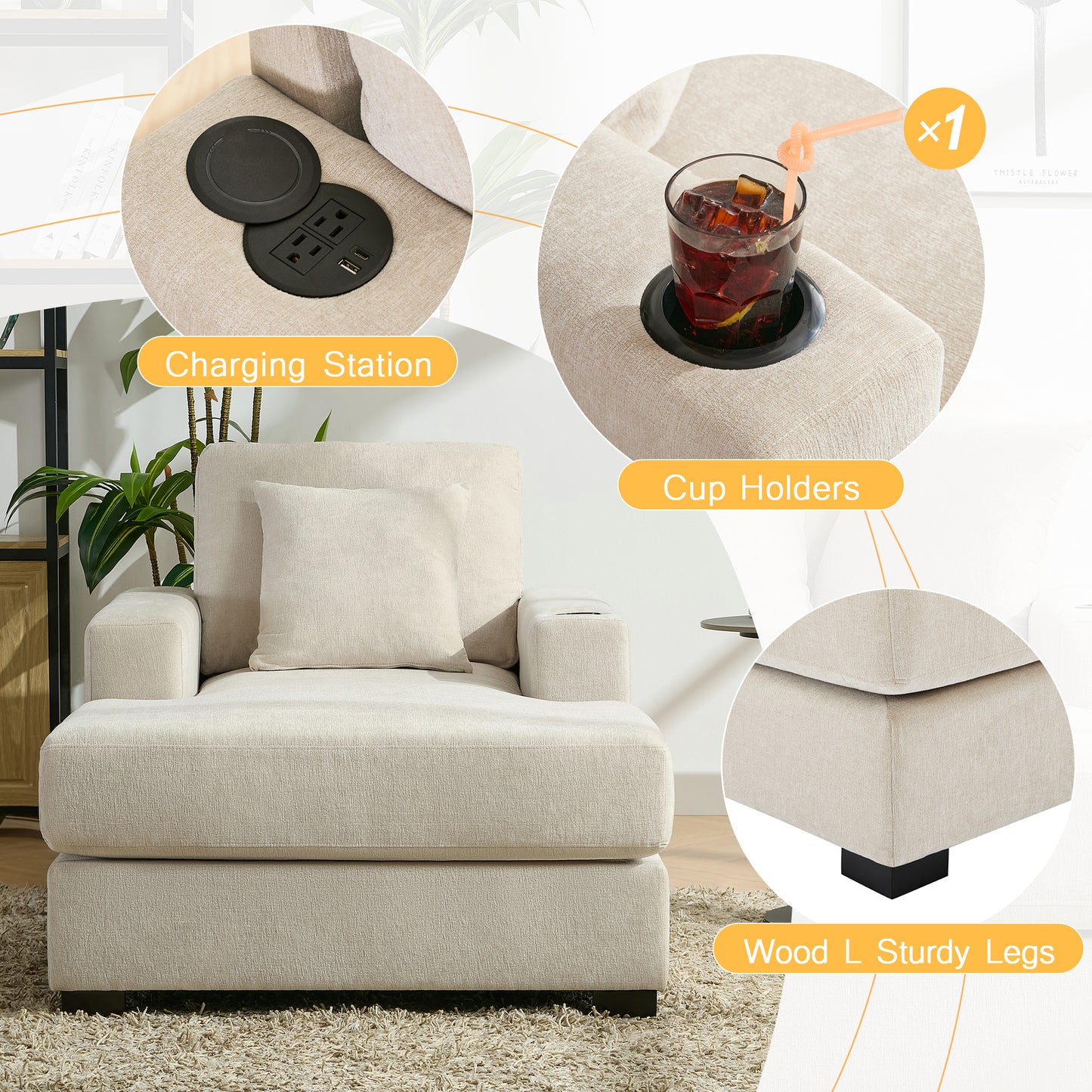Tumbona oversized de 100.8 cm Sofá-diván de estilo moderno