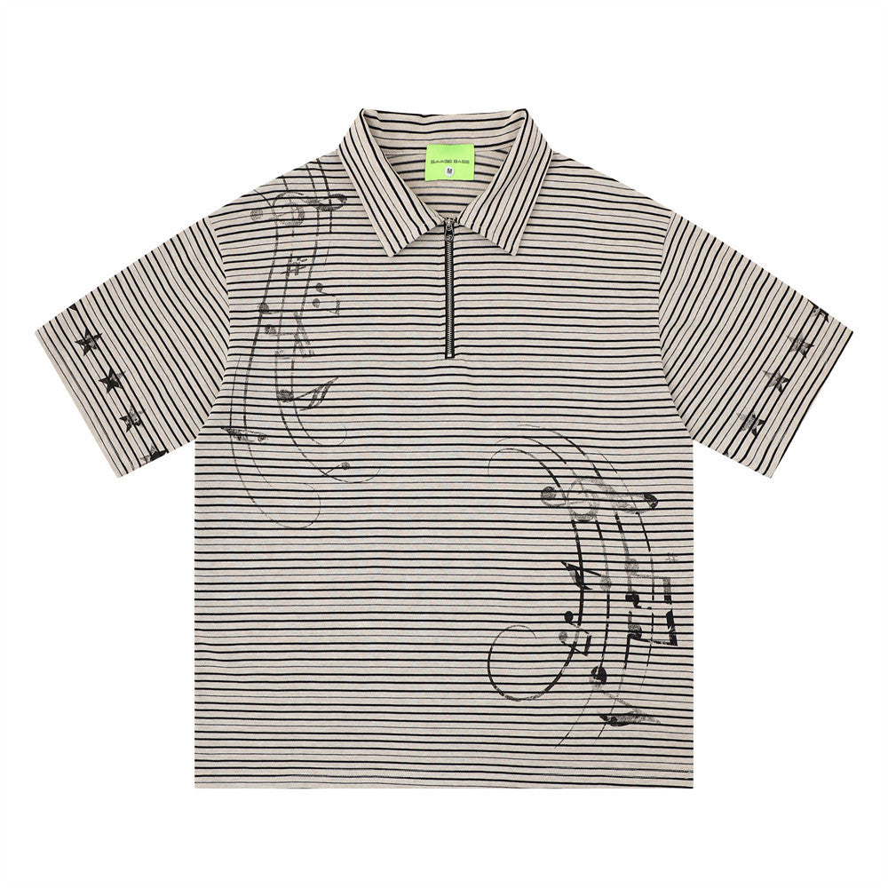 Striped short sleeved polo shirt
