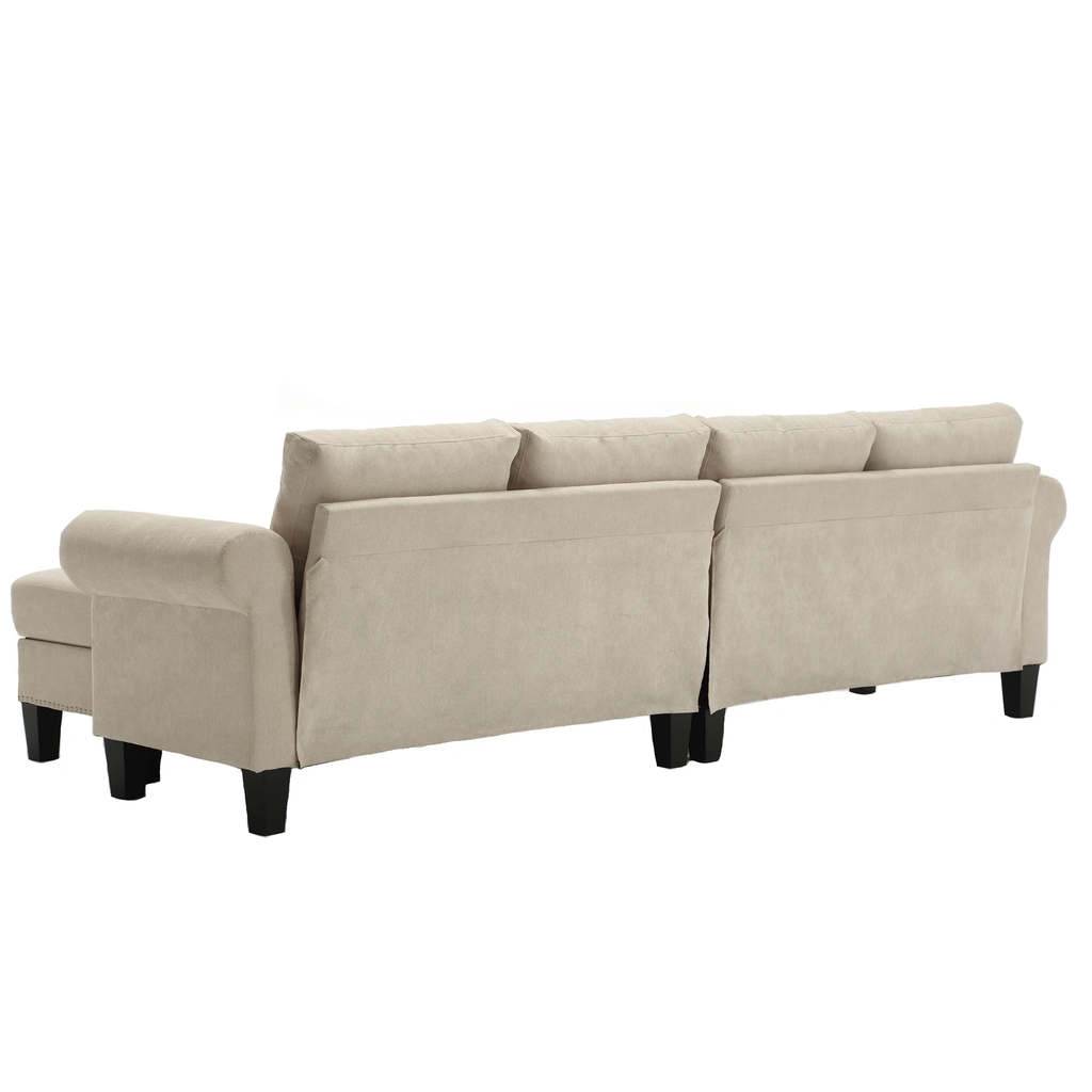 Convertible Sectional Sofa with Storage,L-shaped sofa,Four-seater sofa,Modern Linen Fabric Sectional Couches Beige by eprolo