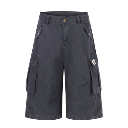 Pantalones cortos unisex multibolsillos de pierna ancha, adelgazantes, versátiles, vintage, informales, de largo medio