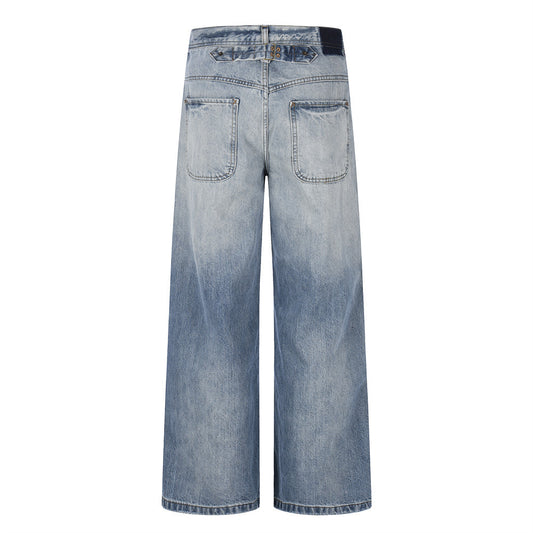 Grinding white gradient denim pants