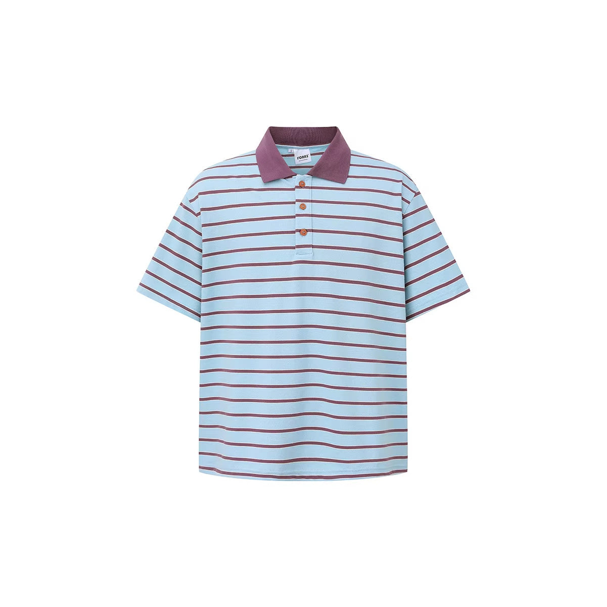 Loose short striped polo collar T-shirt
