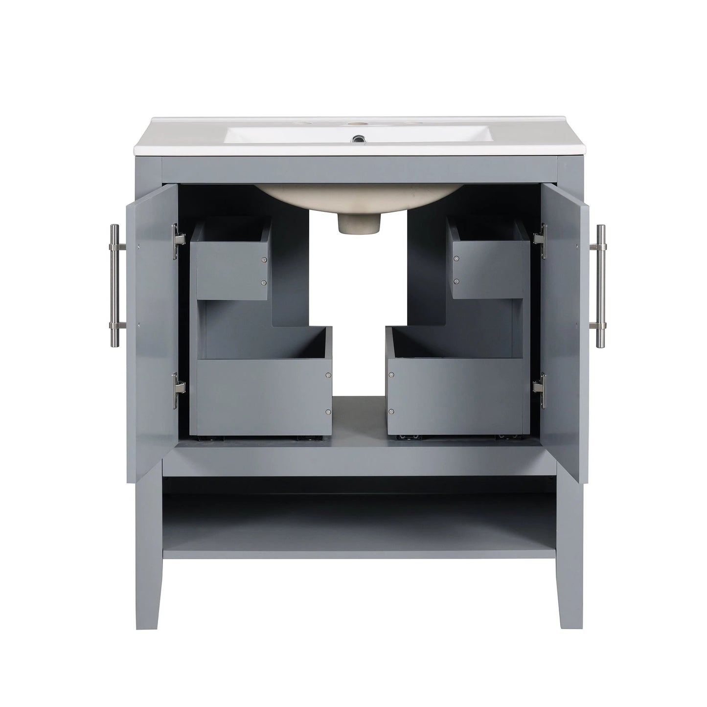 30" Bathroom Vanity with Sink, Multi-functional Bathroom Cabinet with Doors and Drawers, Solid Frame and MDF Board, Grey by eprolo