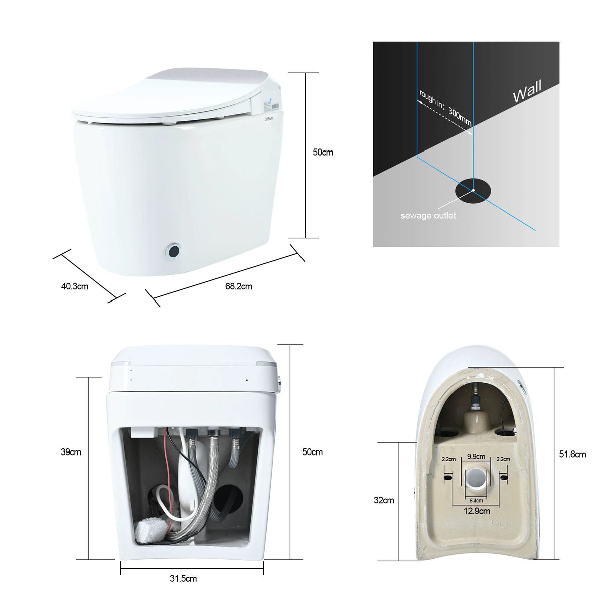 Heated seat intelligent toilet, integrated toilet, automatic flushing water tank toilet, with foot sensor flushing, white night by eprolo