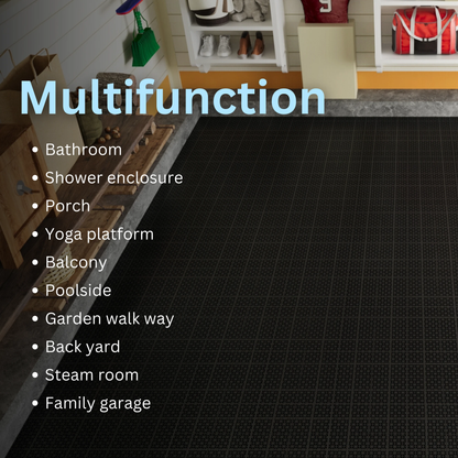 12 x 12 inch black interlocking deck tiles, plastic waterproof, weighing up to 6613 pounds, with a rose pattern pack of 12 by eprolo