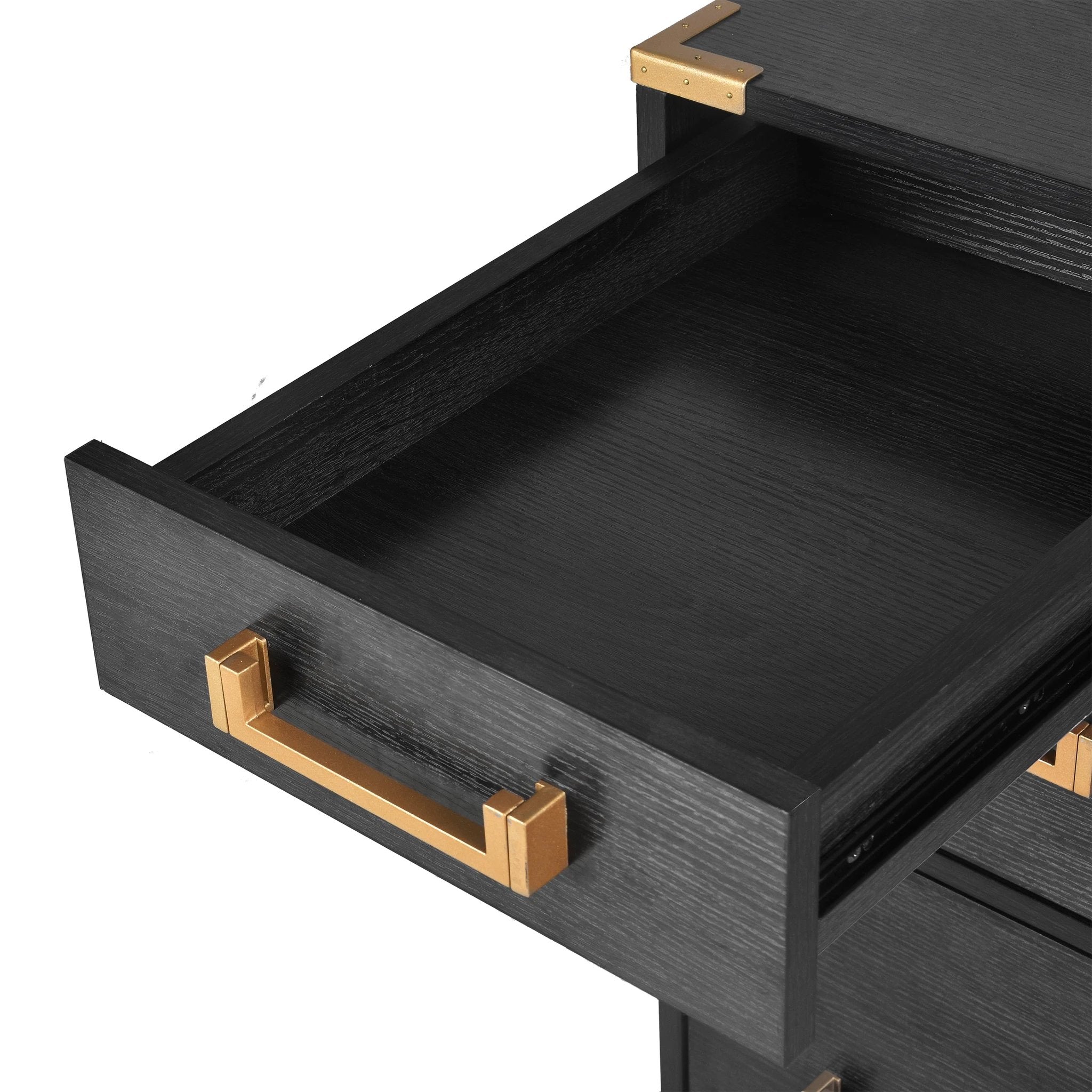 70 inch classic and traditional executive desk with metal trim, writing desk with 2 file drawers, USB ports, and sockets, black by eprolo