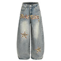 Leopard print letter curved knife jeans