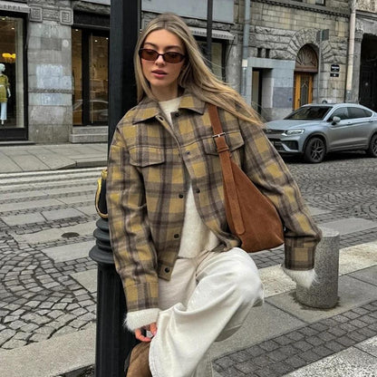 Checkered wool coat women's retro loose woolen coat by eprolo