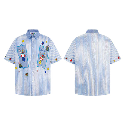 Rabbit Embroidered Short Sleeve Shirt