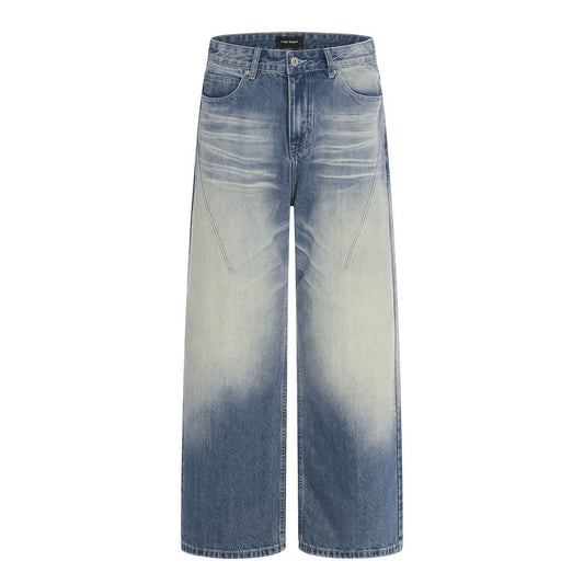 Color blocked polished and washed denim jeans
