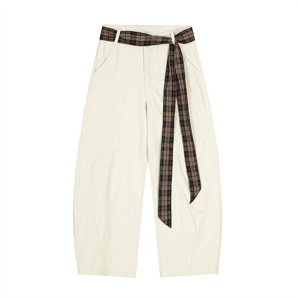 Plaid Strap Curved Knife Pants Work Pants by eprolo