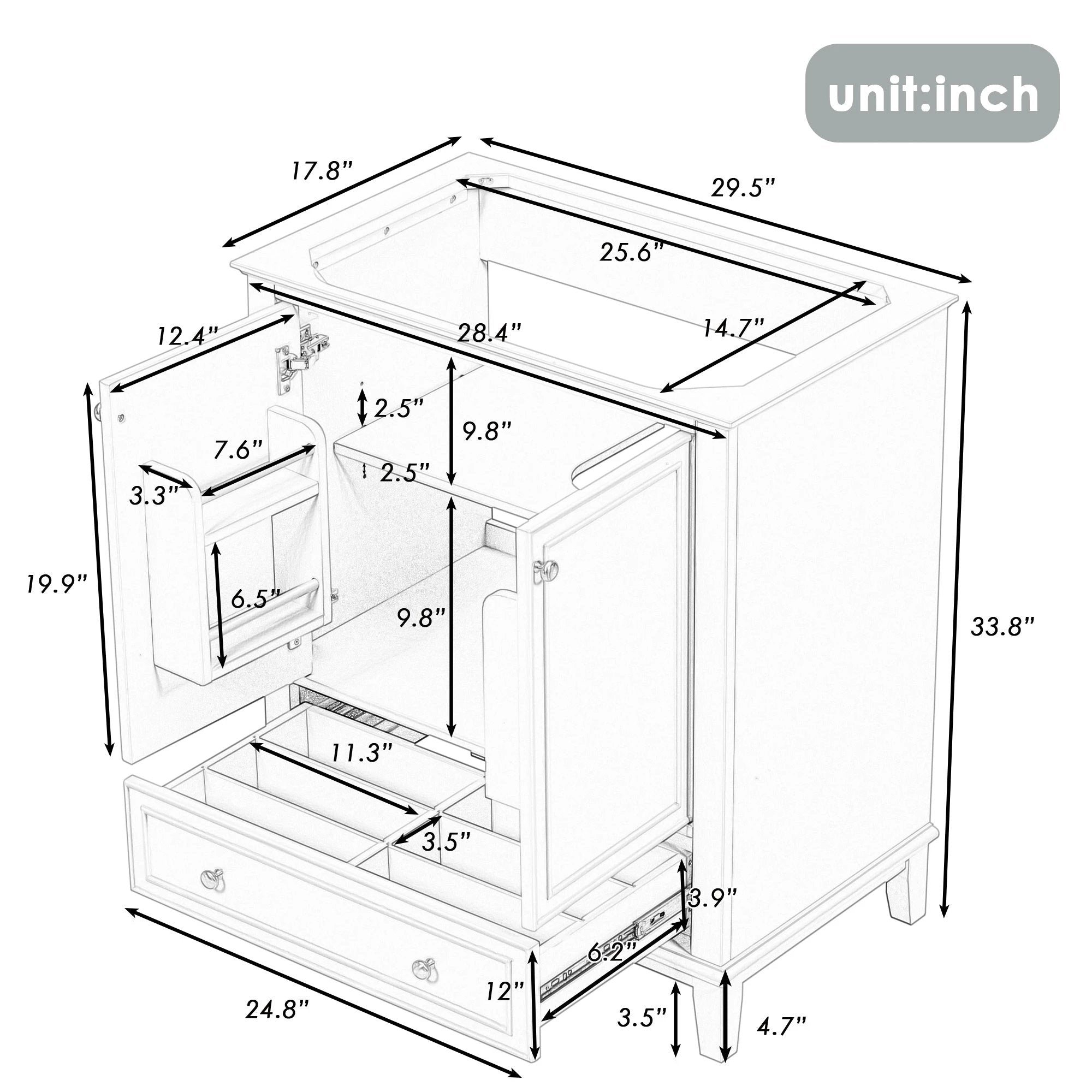 30 inch bathroom vanity no sink base only gray by eprolo