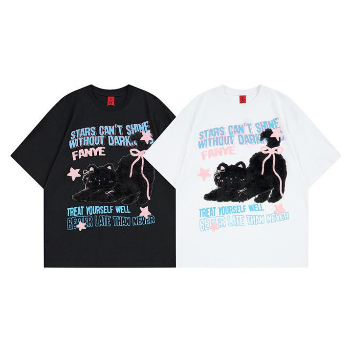 T-shirt à manches courtes avec lettre de chat
