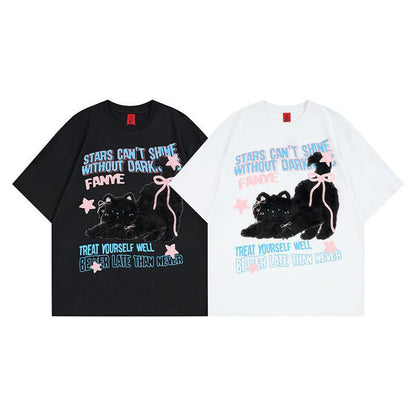 T-shirt à manches courtes avec lettre de chat