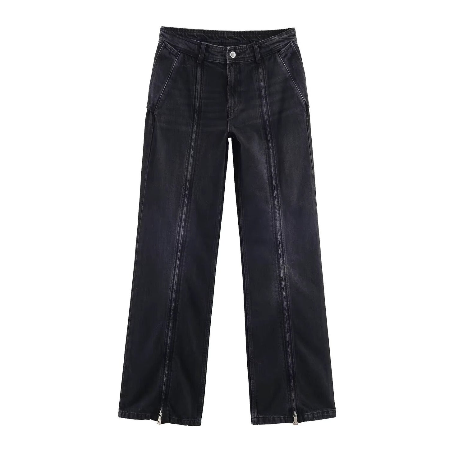 Mid waist wide leg zipper jeans by eprolo
