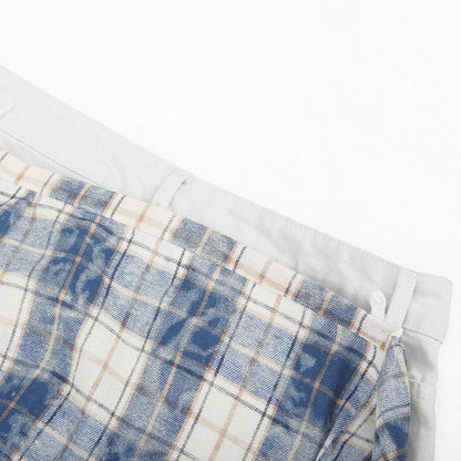 Fake Two Piece Checkered Spliced Waist Strap Loose Wide Leg Pants by eprolo