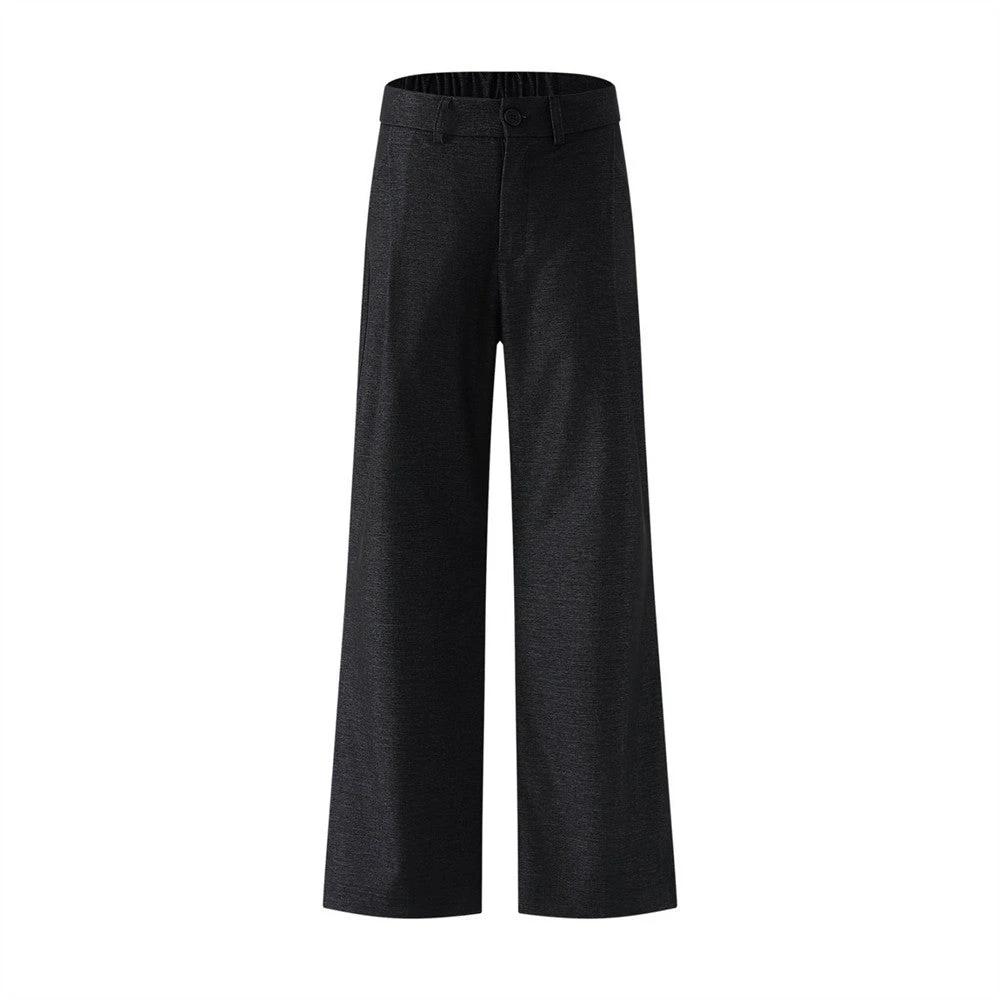 Elastic Waistband Pleat Design Solid Color Straight Leg Pants by eprolo