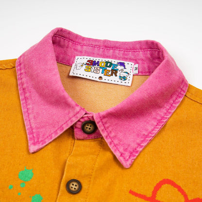 Dopamine cartoon patch embroidered short sleeved shirt