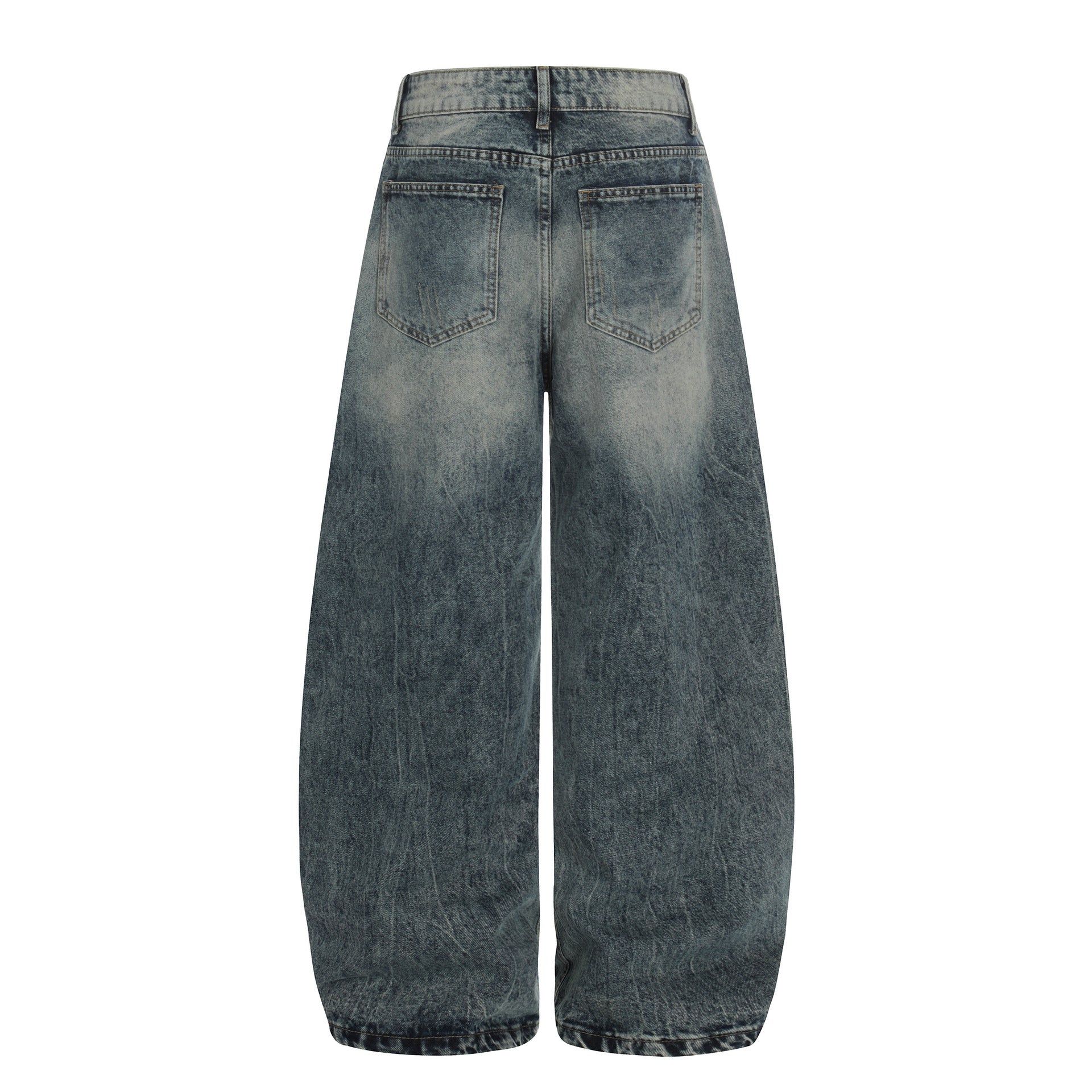 Jean large distressed à moustaches de chat, silhouette ample, coupe droite, polyvalent, longueur sol