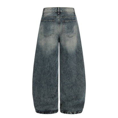 Distressed Cat-Whisker Wide-Leg Jeans Loose Silhouette Knife-Pants Versatile Floor-Length Pants