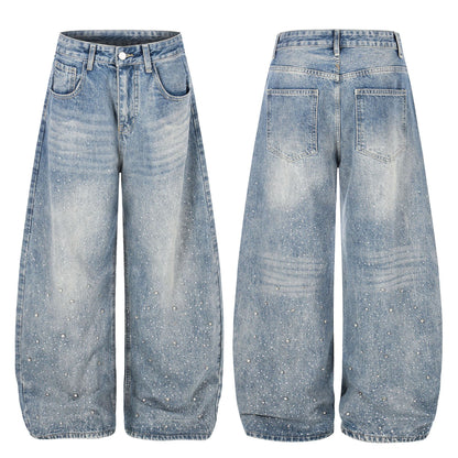 Pantalon droit amincissant, taille haute, délavé et déchiré, coupe ample
