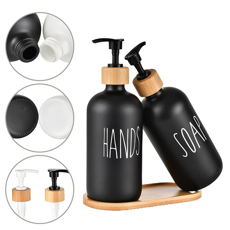 Glass 500ml Boston hand soap pump black and white split bottle wooden cap soap dispenser shampoo bottle by eprolo