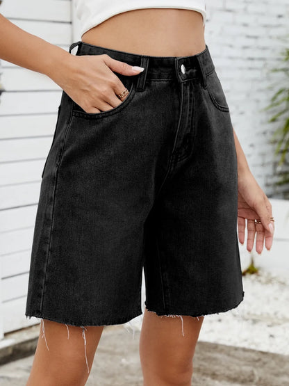 Shorts vaqueros con bajo sin rematar lavados