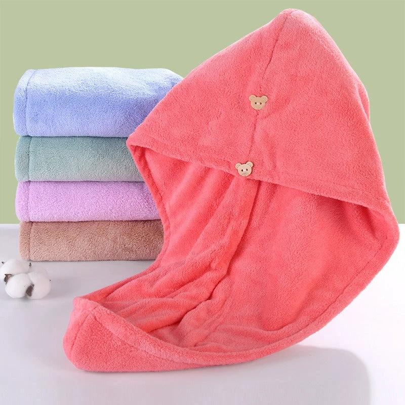 Super absorbent double-layer thickened coral velvet quick drying hair towel, shower cap, and headband towel by eprolo