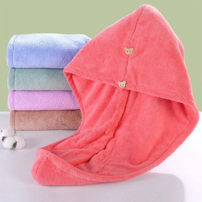 Super absorbent double-layer thickened coral velvet quick drying hair towel, shower cap, and headband towel by eprolo