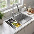 Aqua 304 Handmade  (21 x 18 x 09 ) Inch SS Single Bowl Tap Hole Round Coupling Silver Kitchen Sink-0