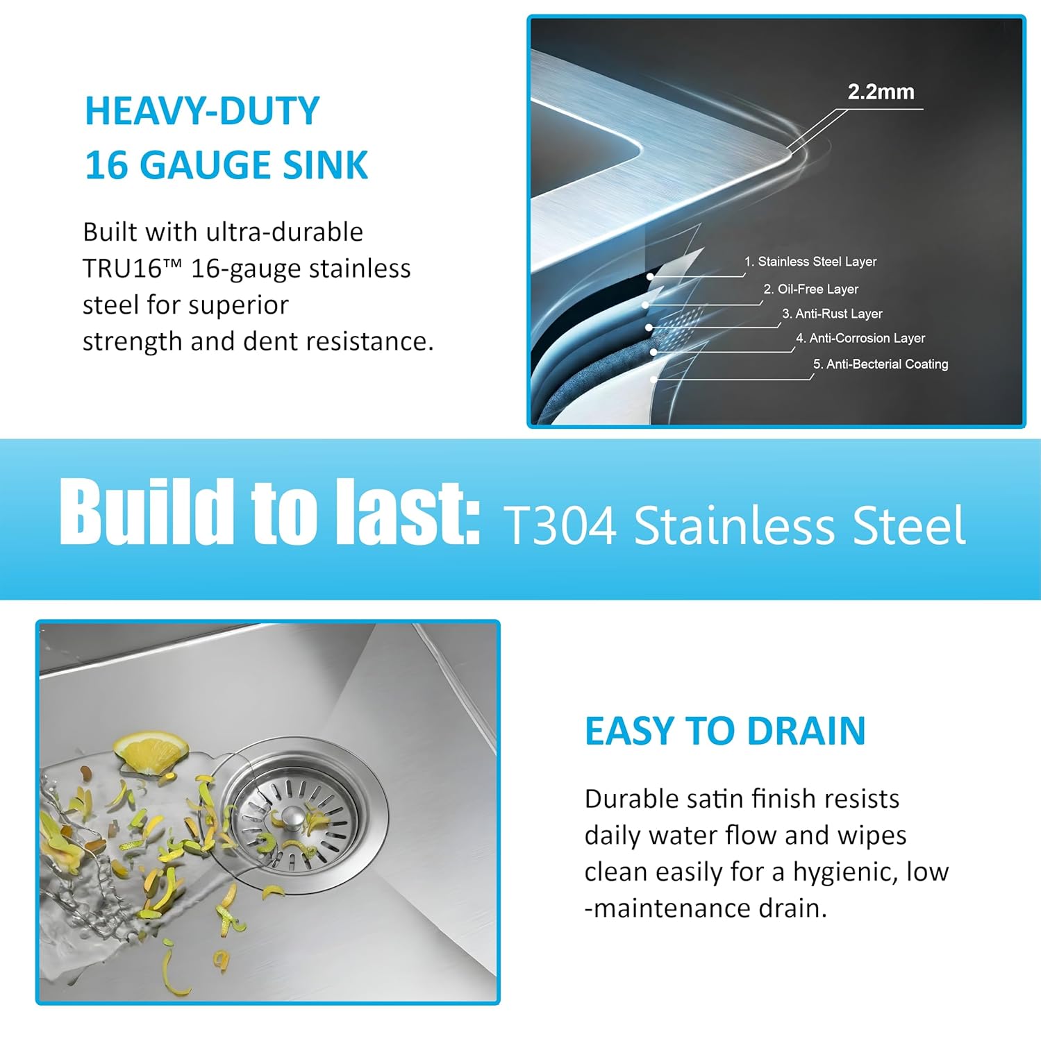 Aqua 304 Handmade  (21 x 18 x 09 ) Inch SS Single Bowl Tap Hole Round Coupling Silver Kitchen Sink-3
