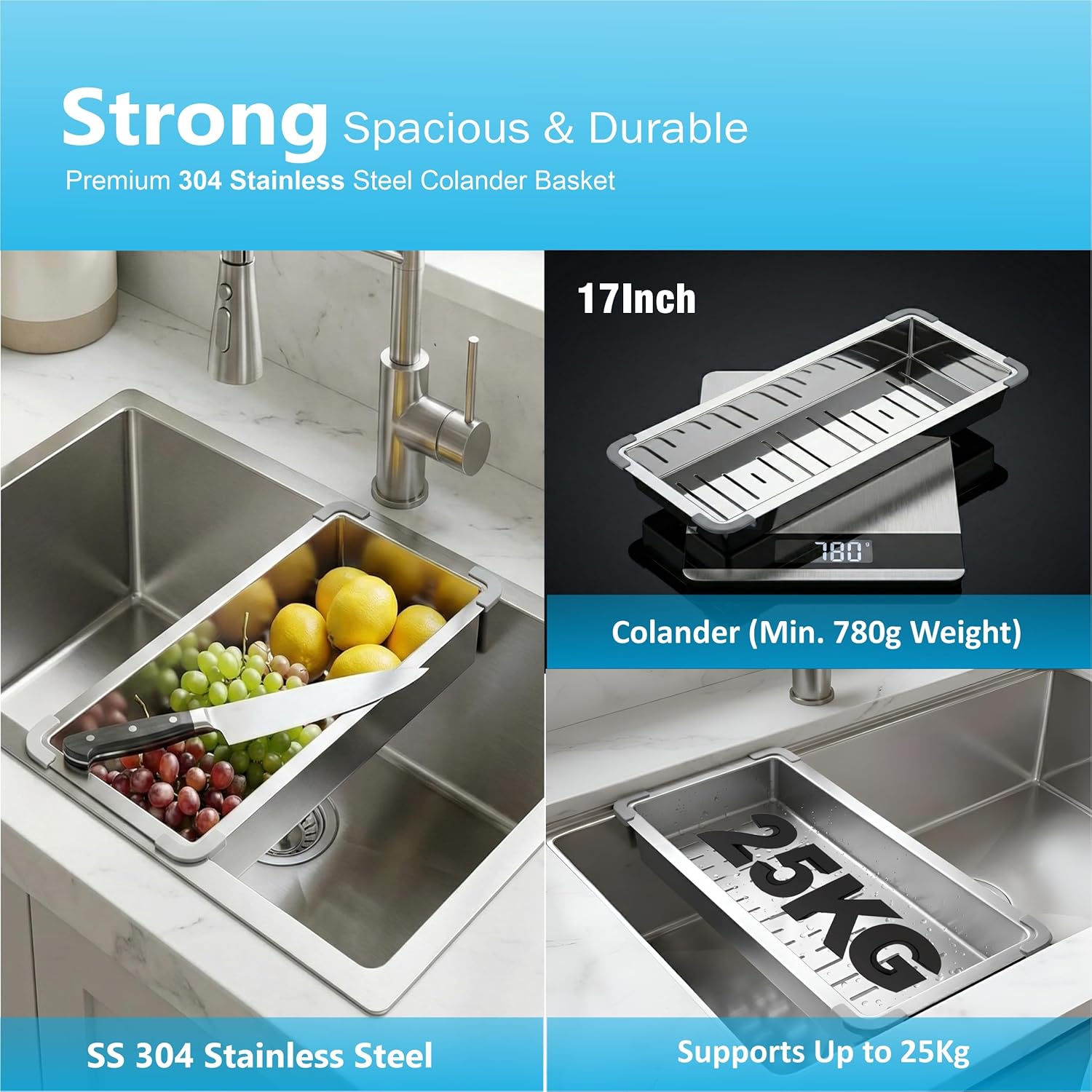 Aqua 304 Handmade (21 x 18 x 09 ) Inch SS Square Coupling Single Bowl Silver Kitchen Sink-2