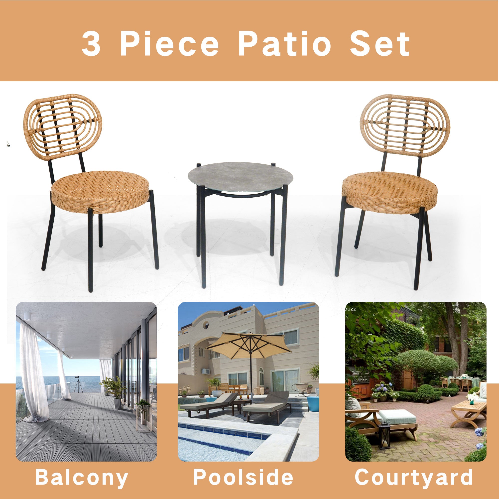 3 piezas de muebles de mimbre de lujo para exterior