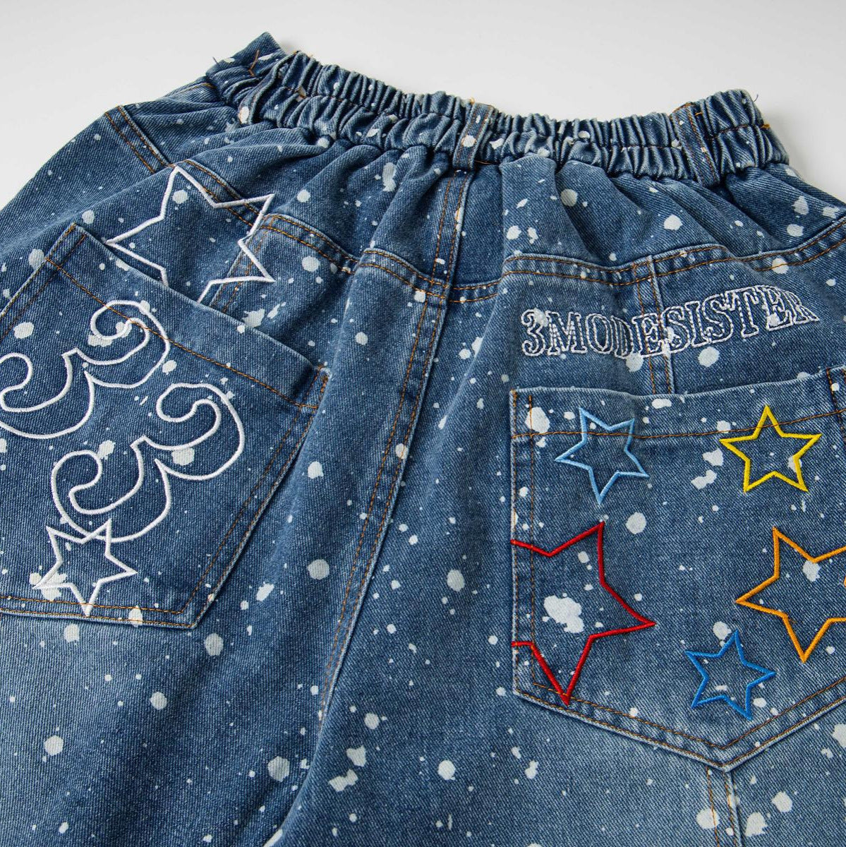 Wash and make old splashed ink jeans