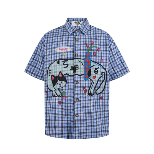 Kitten plaid short sleeved shirt