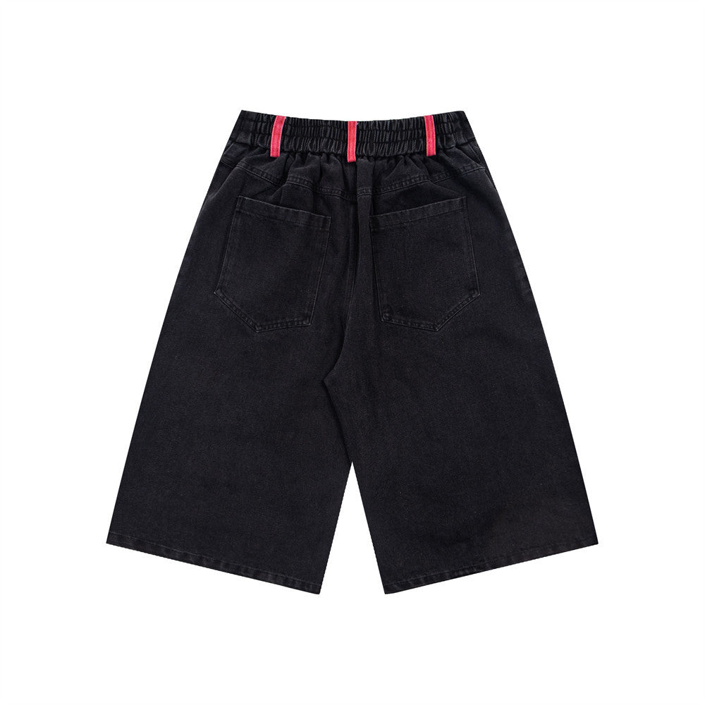 Cartoon embroidery workwear denim shorts