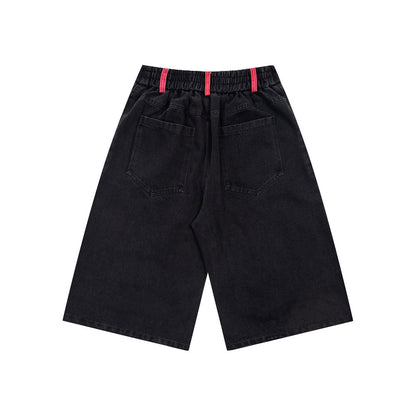 Cartoon embroidery workwear denim shorts